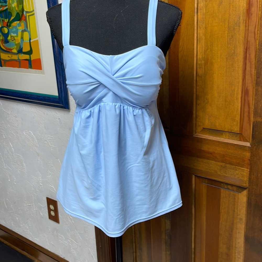 Tankini with Bikini Bottoms, Size L, Powder Blue, Pre-Owned Good Condition.